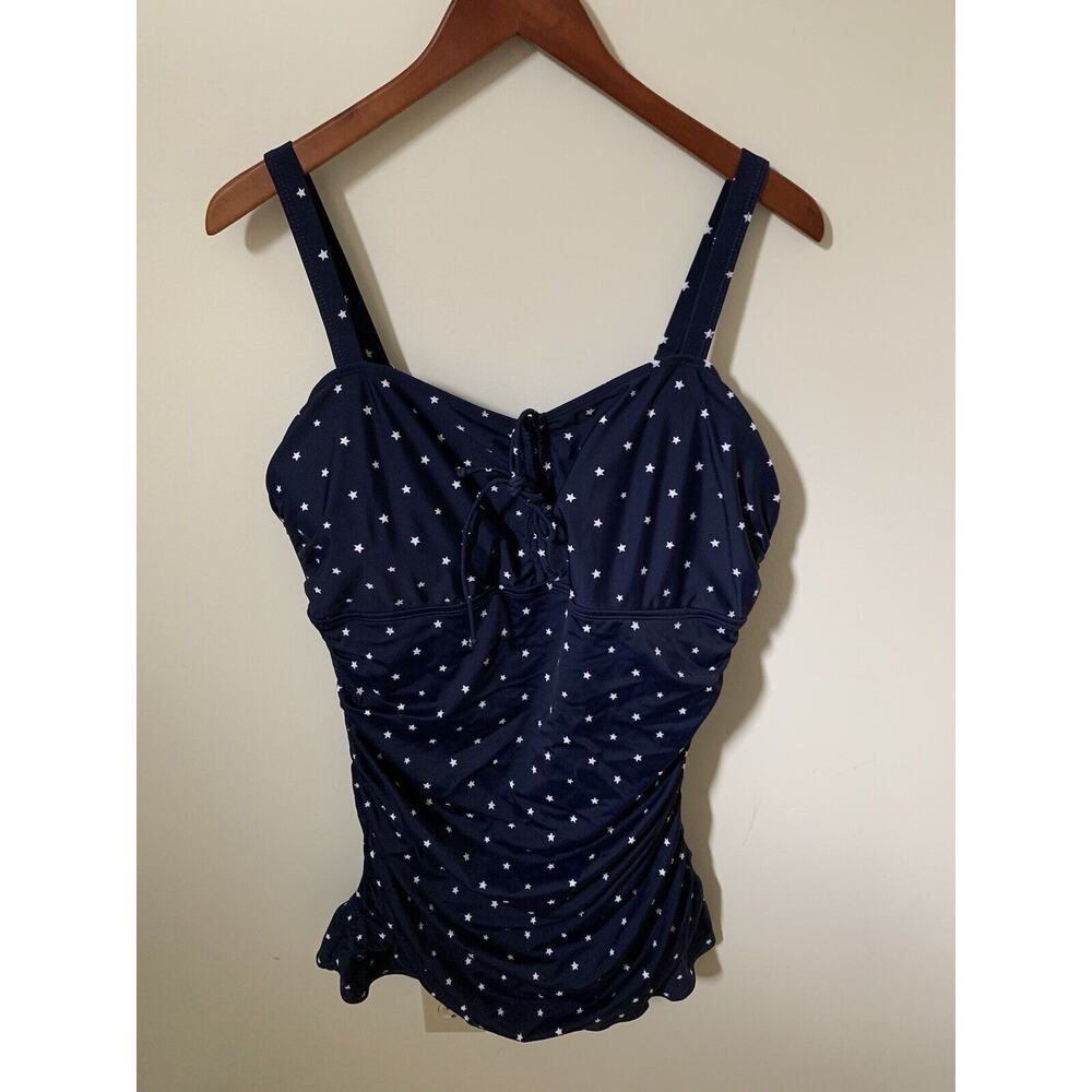 Septangle Womens Size 16 Swimsuit One Piece Blue with White Stars Cinched Sides